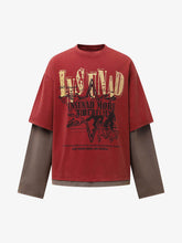 Street Color Matching Faux Two-Piece Printed T-Shirt