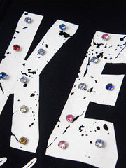 Retro Diamond Beaded Letter Zip Hooded Sweatshirt