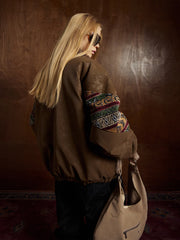 Vintage Leather and Sherpa Patchwork Webbing Cotton Jacket