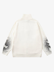 Street Dark Phantom Butterfly Stand-Collar Knit Cardigan Sweater