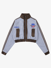 Retro Badge Embroidery Contrast Cropped Jacket