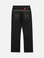 Dark Gothic Embroidered Star Straight Jeans