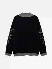 Dark Spider Web Zipper Stand Collar Cardigan