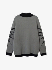 Dark Spider Web Zipper Stand Collar Cardigan