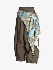 Contrast Graffiti Plaid Decorative Patchwork Loose Casual Pant