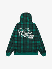 Retro Plaid Patch Embroidered Cardigan Hooded Sweatshirt