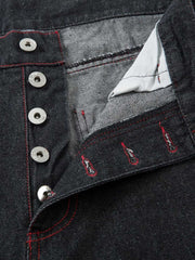 Contrast Thread Cross Letter Embroidered Jeans