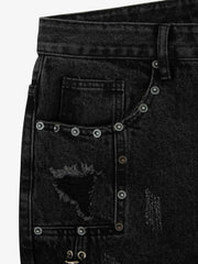 Vintage Washed Distressed Metal Ring Baggy Jeans