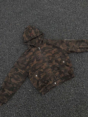 Deconstructed Camouflage Workwear Cardigan Hooded Jacket