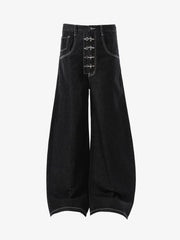 Vintage Contrast Stitch Button-Up Scimitar Jeans