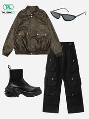 Dip-Dye Washed Faux Leather Jacket
