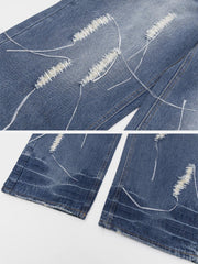 Distressed Decorative Band Loose Jeans