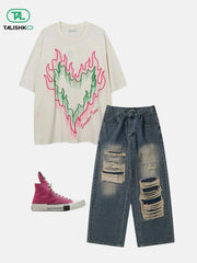 Distressed Design Loose Jeans