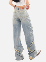 Distressed Fringe Loose Jeans