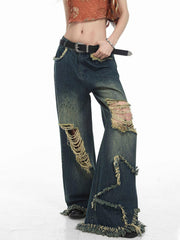 Distressed Fringe Star Jeans
