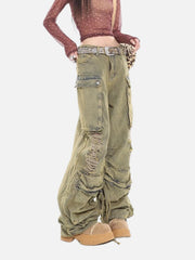 Distressed Multi Pocket Loose Jeans