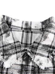 Distressed Plaid Lace Short-Sleeve Shirt