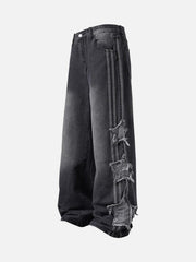 Distressed Raw Edge Baggy Jeans