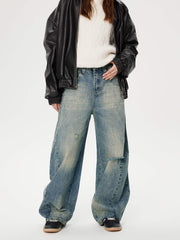 Distressed Washed Barrel Jeans