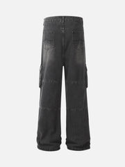 Distressed Washed Multi-Pocket Cargo Jeans