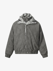 Vintage Dual-layer Collar Fleece-lined Zipper Jacket