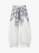 Layered Plaid Shirt-Tied Waist Barrel Jeans