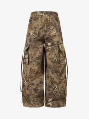 Adjustable Drawstring Python Camouflage Barrel Cargo Pants
