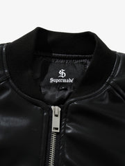 Street Motorcycle Stand Collar Leather Padded Jacket