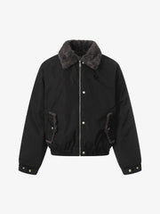 Faux Fur Collar Zipper Padded Bomber Jacket