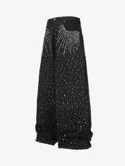 Retro Denim Full Rhinestone Design Baggy Jeans