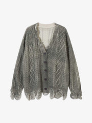 Cable Knit Cardigan Damaged Dirty Dyed Sweater