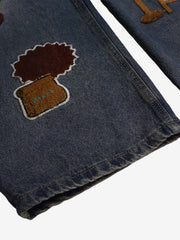 Retro Cartoon Graphic Heavy Embroidery Barrel Jeans