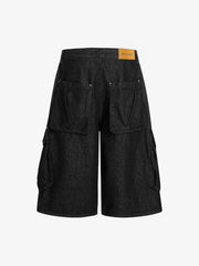 Retro Drape Baggy Straight Workwear Denim Shorts