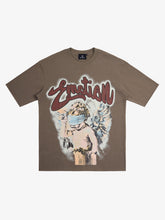 Retro Blindfold Angel Rhinestone Letter Graphic T-Shirt