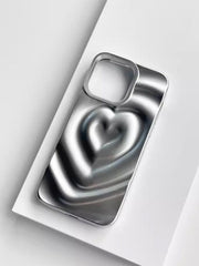 Electroplate Silver 3D Heart Water Ripple Phone Case