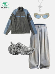 Embroidery Star Cropped Racing Jacket