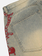 Embroidery Washed Jeans
