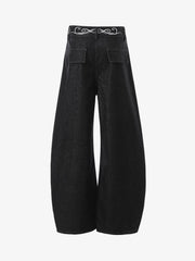 Retro Reverse Design Cloud Embroidered Barrel Jeans