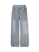 Plaid Double Waist Baggy Jeans