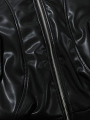 Street Motorcycle Stand Collar Leather Padded Jacket