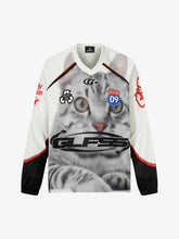 Retro Cat Digital Print Long Sleeve Jersey T-Shirt