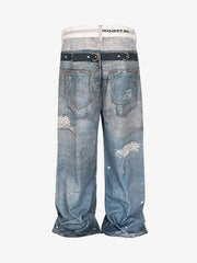 Washed Street Printed Destroyed Jeans
