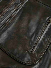 Vintage PU Leather Stand Collar Moto Workwear Vest