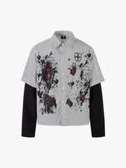 Street Dark Faux Two-Piece Striped Shirt