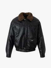 Vintage Detachable Fur Collar Quilted Leather Jacket