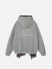 Fake Two Piece Plaid Scarf Hoodie