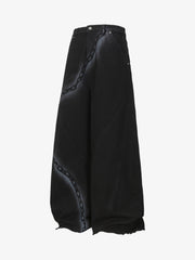 Chain Print Raw Edge Washed Wide-Leg Jeans