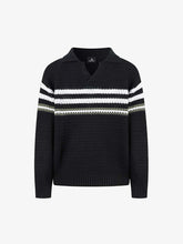 Retro Knitted Lapel V-Neck Contrast Striped Sweater