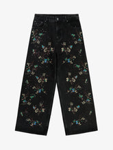 Vintage Floral Embroidery Rhinestone Straight Jeans