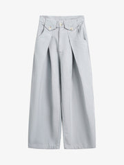 Pleated Button-Down Scimitar Jeans